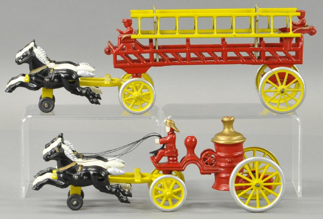 TWO KENTON HORSE DRAWN FIRE TRUCKS: 322. TWO KENTON HORSE DRAWN FIRE TRUCKS | All Original Condition. | 16.5" l.