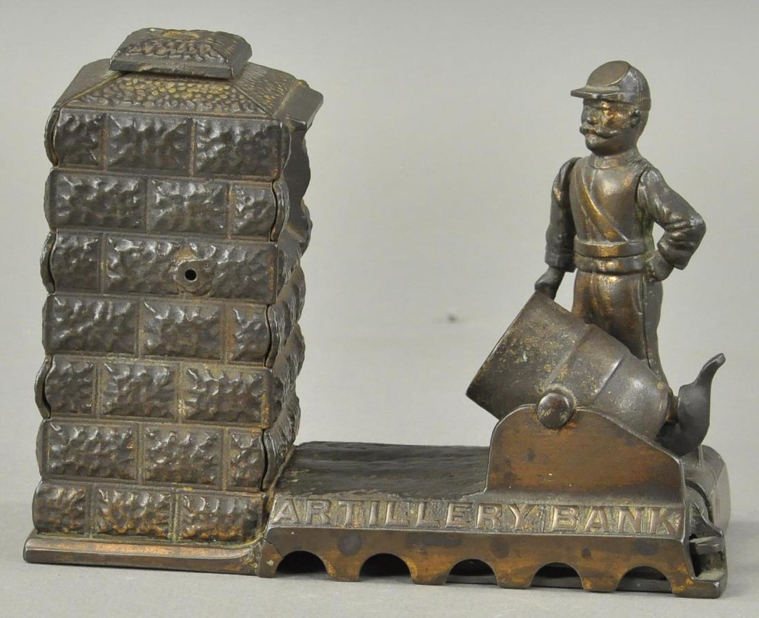 ARTILLARY MECHANICAL BANK - COPPER FLASHED (1 of 2)