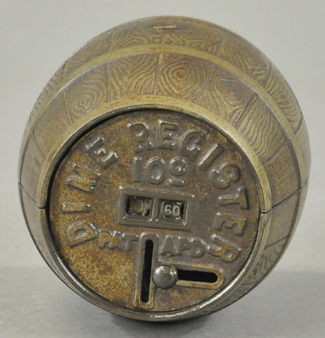 DIME REGISTERING BARREL STILL BANK (1 of 3)