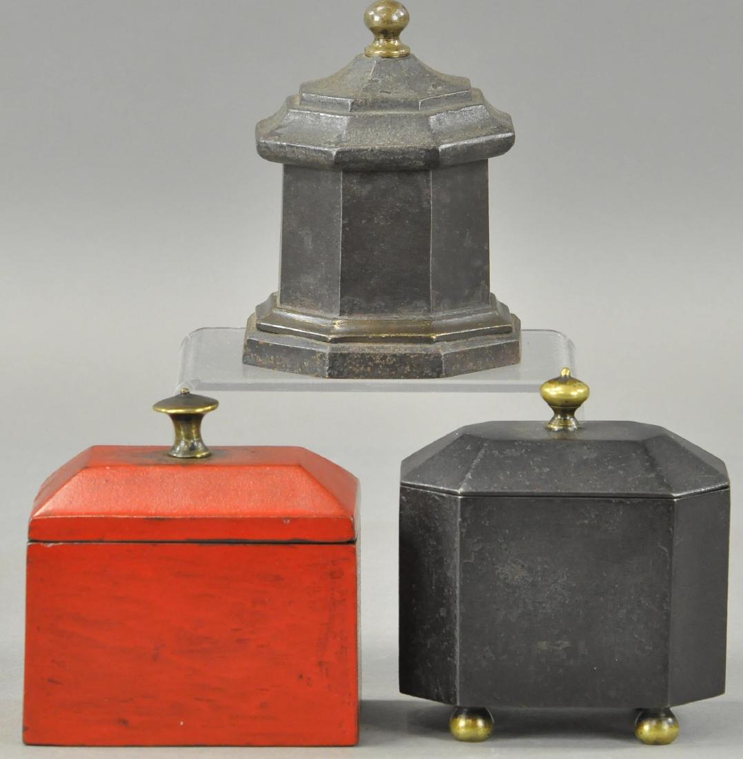 THREE CAST IRON TOBACCO BOXES (1 of 2)