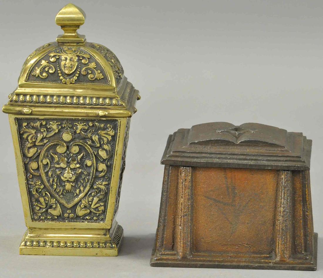 MASONIC TOBACCO BOX AND BRASS CLEOPATRA. (1 of 2)