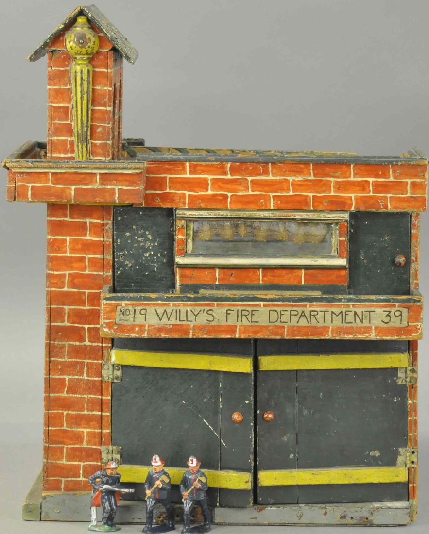 FOLK ART WOODEN FIRE DEPARTMENT HOUSE (1 of 5)