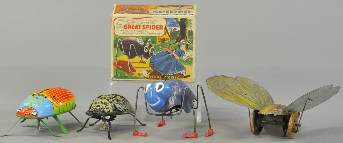 LOT OF FOUR TIN INSEXT WIND-UPS (1 of 3)