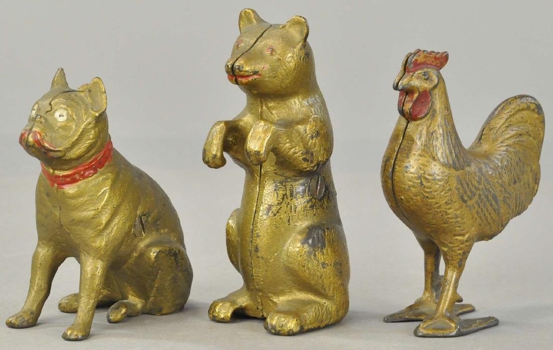THREE GOLD ANIMAL STILL BANKS (1 of 3)