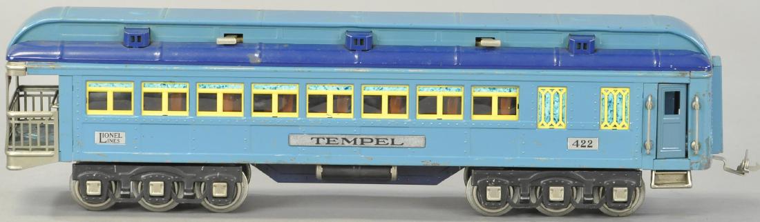 LIONEL BLUE COMET TEMPLE OBSERVATION CAR: 209. LIONEL BLUE COMET TEMPLE OBSERVATION CAR | All Original Condition. | Standard gauge 18" l.