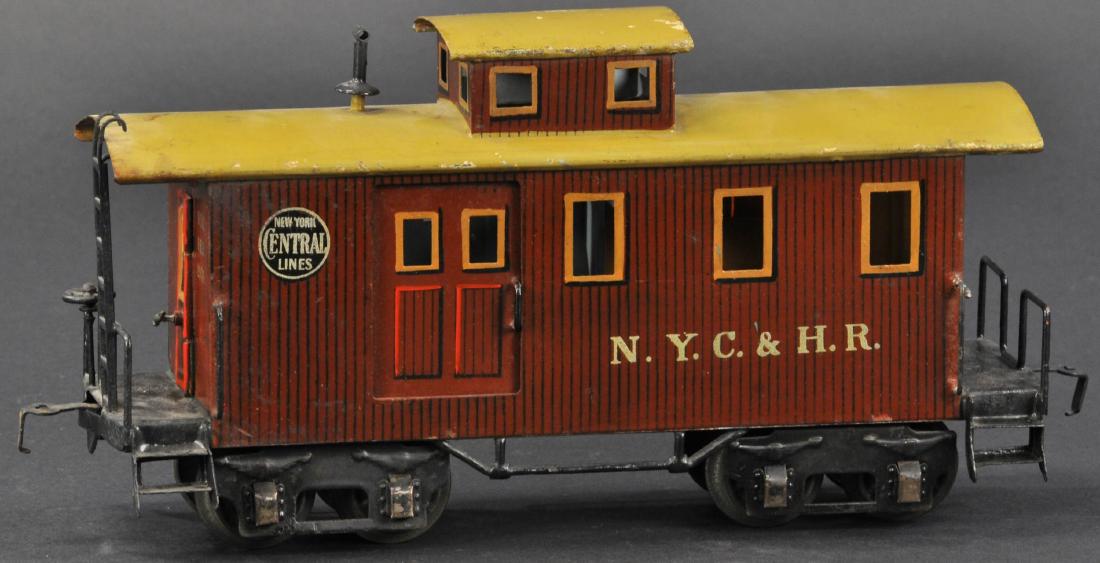 MARKLIN NYC & HR CABOOSE: 15. MARKLIN NYC & HR CABOOSE | Germany, 1 gauge, an impressive hand painted eight wheel caboose made only for the American market, marked for the New York Central and Hudson River Railroad 11" l.