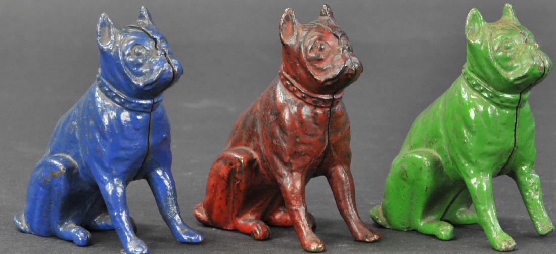 THREE PAINTED SEATED BULLDOG BANKS (1 of 3)