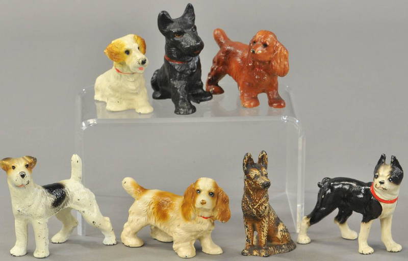 Set Of Seven Hubley Cast Iron Dog Miniatures