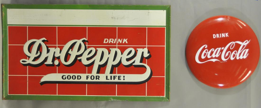 LARGE EMBOSSED DR. PEPPER & A COKE BUTTON (1 of 3)