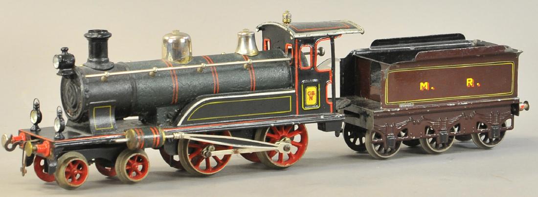 BING EUROPEAN OUTLINE LOCOMOTIVE & TENDER: 1275. BING EUROPEAN OUTLINE LOCOMOTIVE & TENDER | 1 gauge, clockwork. Loco & tender 19" l.