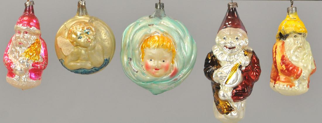 GROUP OF FIVE GLASS CHRISTMAS TREE ORNAMENTS (1 of 2)