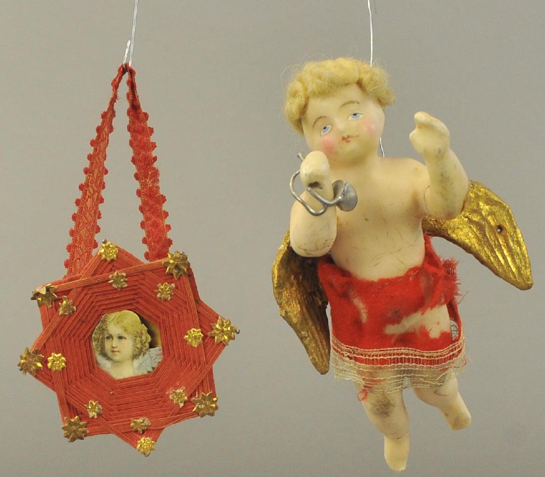 WAX ANGEL WITH WINGS AND CHERUB. (1 of 2)