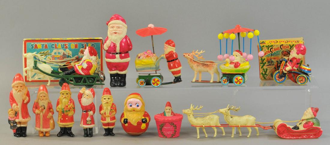 LARGE GROUPING OF CELLULOID SANTAS (1 of 2)