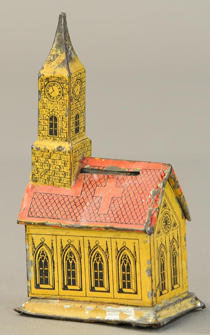 GERMAN TIN CHURCH STILL BANK: 398. GERMAN TIN CHURCH STILL BANK | 6.5" l.