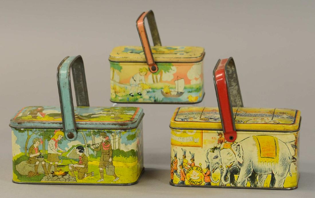 THREE LITHOGRAPHED TIN PAILS (1 of 3)