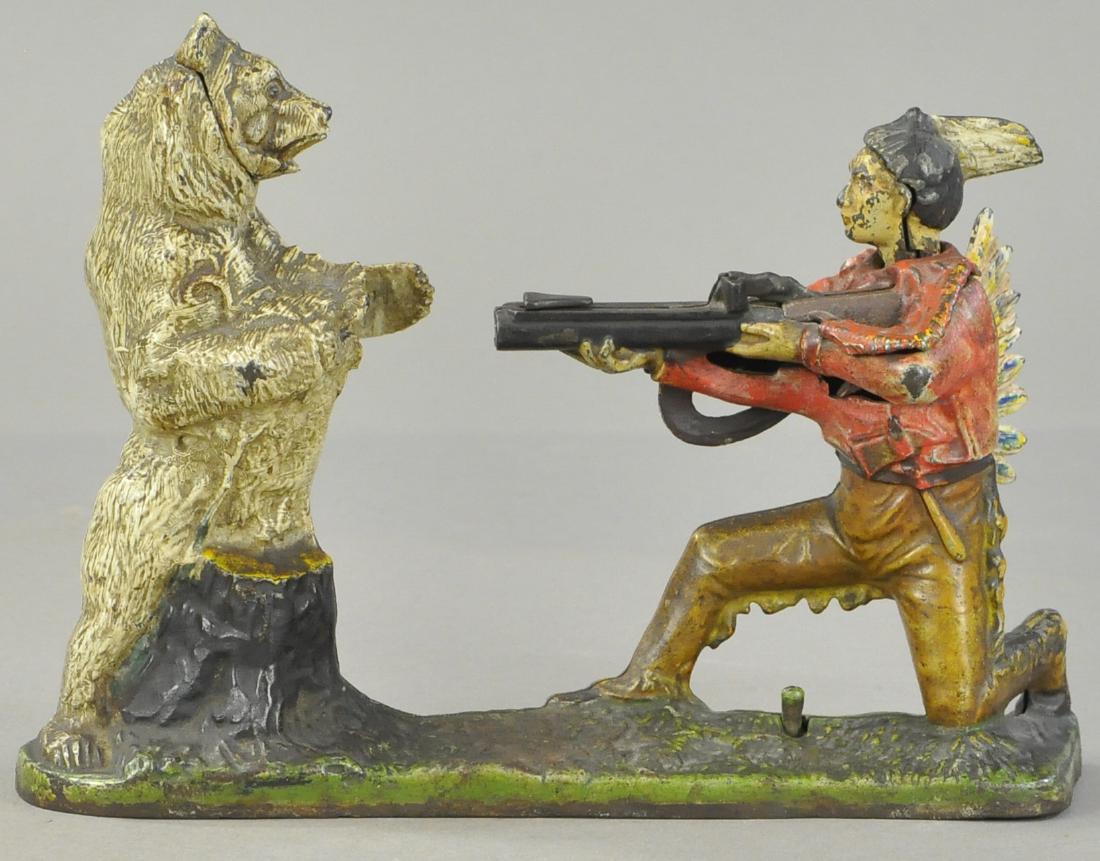INDIAN SHOOTING BEAR MECHANICAL BANK - WHITE BEAR (1 of 3)