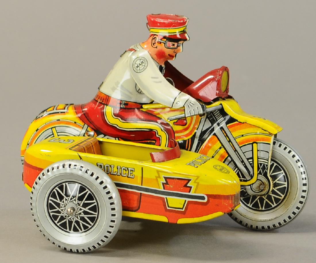 MARX POLICE SQUAD BIKE WITH SIDECAR: 150. MARX POLICE SQUAD BIKE WITH SIDECAR | 8.5" l.