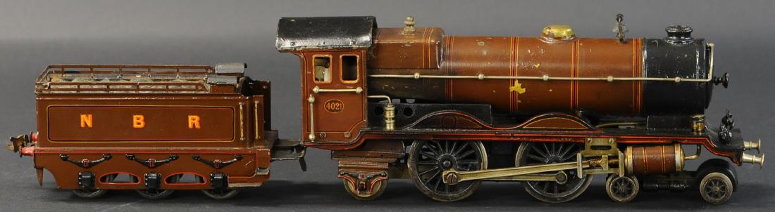 MARKLIN STANDARD GAUGE LIVE STEAM LOCOMOTIVE: 543. MARKLIN STANDARD GAUGE LIVE STEAM LOCOMOTIVE | Standard gauge, live steam loco with NBR lettering, has Lionel-type coupler on tender, very rare example made for export to the United States. | loc