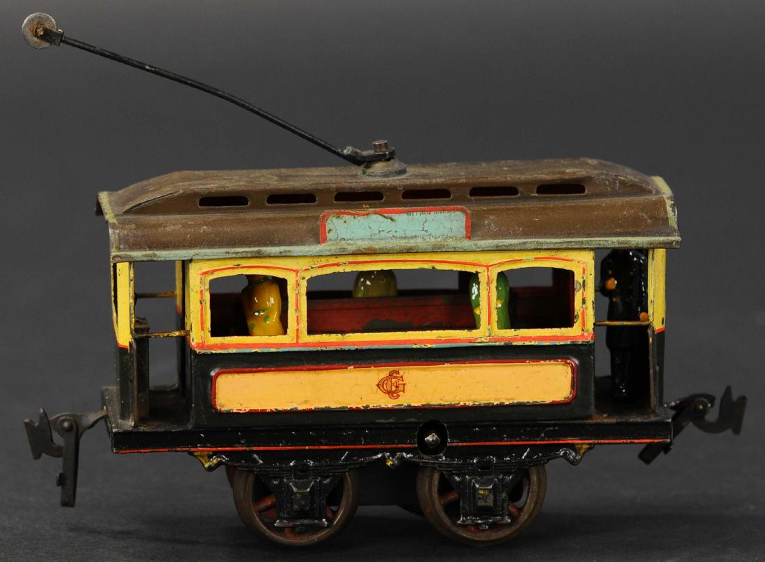 EARLY CARETTE CLOCKWORK TROLLEY: 621. EARLY CARETTE CLOCKWORK TROLLEY | 1" gauge, clockwork. | 6.5" l.