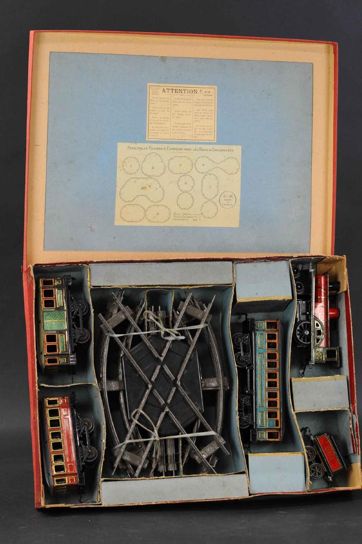 BOXED CHARLES ROSSIGNAL TRAIN SET: 642. BOXED CHARLES ROSSIGNAL TRAIN SET | O gauge, clockwork. | Loco 6"