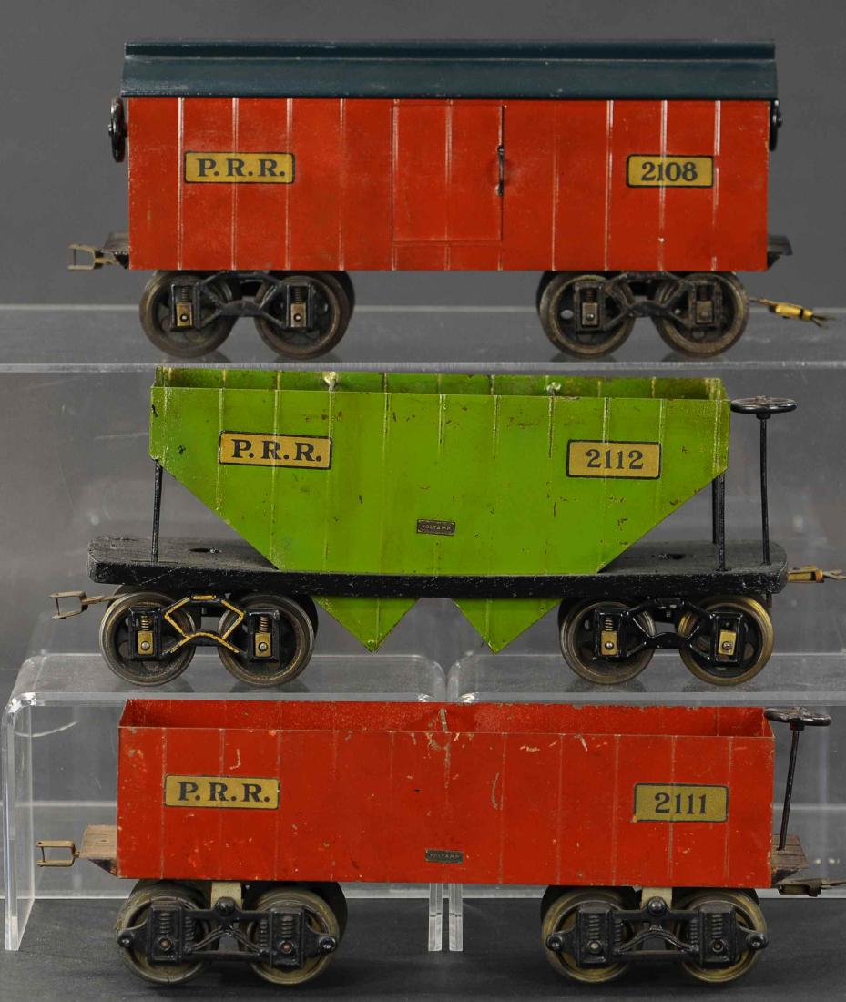 THREE VOLTAMP FREIGHT CARS: 801. THREE VOLTAMP FREIGHT CARS | 2" gauge. | 12" l.