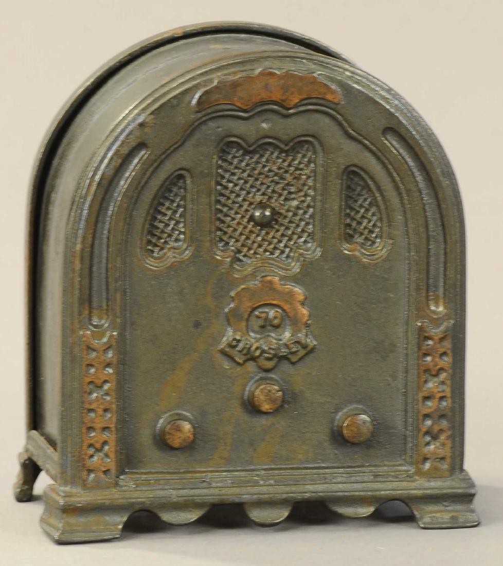 CROSLEY RADIO STILL BANK: 70. CROSLEY RADIO STILL BANK | Kenton, 1931, electroplated. | 4.5" h. | (Exc. Cond.) | $200 - $300