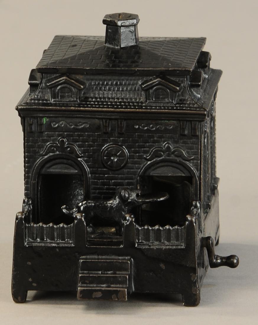 JUDD DOG ON TURNTABLE MECHANICAL BANK: 196. JUDD DOG ON TURNTABLE MECHANICAL BANK | H. L. Judd Mfg. Co., CT, circa 1895, | (Pristine Cond.) | $400 - $600