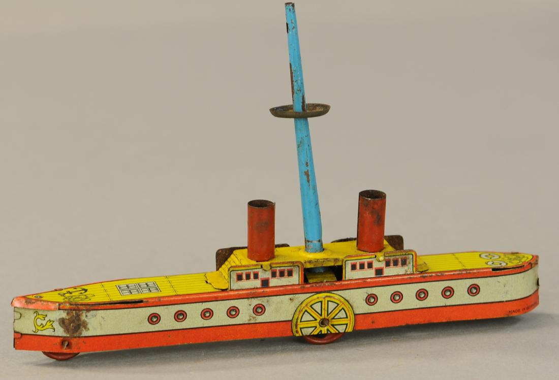 LARGE PADDLE WHEEL BOAT PENNY TOY: 1163. LARGE PADDLE WHEEL BOAT PENNY TOY | 6.5" | (VG - Exc. Cond.) | $300 - $500