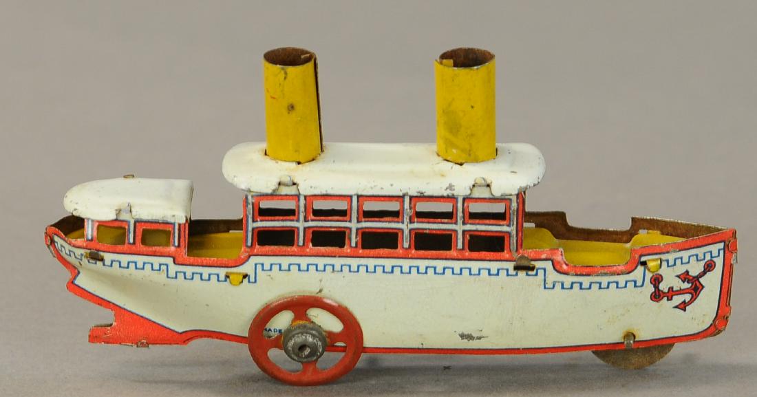 FISCHER PASSENGER BOAT PENNY TOY: 1167. FISCHER PASSENGER BOAT PENNY TOY | 4.25" | Minor touch-up at canopy edge, otherwise (Exc. Cond.) | $200 - $300