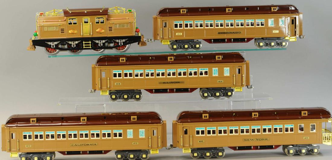 MTH REPRODUCTION LIONEL 408E STATE SET: 1461. MTH REPRODUCTION LIONEL 408E STATE SET | Standard gauge, electric. | Loco 17" | Contemporary, Near Mint. | $500 - $750