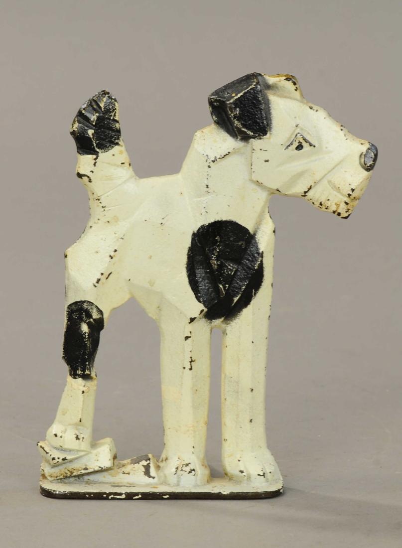 WIREHAIRED FOX TERRIER DOORSTOP: 1162. WIREHAIRED FOX TERRIER DOORSTOP | Spencer, Guilford, CT, wedge back. | 6.5" h. | All Original Condition. | $100 - $200