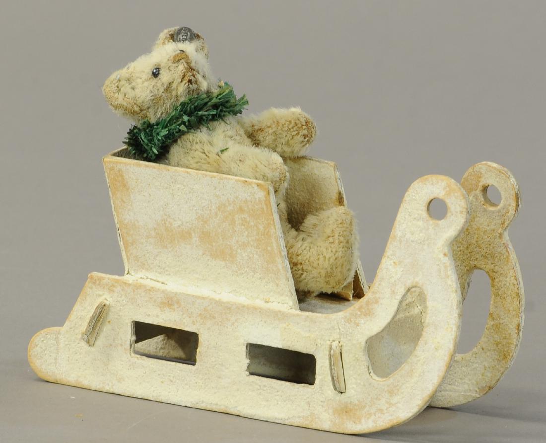 STEIFF WHITE BEAR W/BUTTON: 1308. STEIFF WHITE BEAR W/BUTTON | c. 1912-19, Germany | 5.25" | Some hair lose and discoloration. | $150 - $300