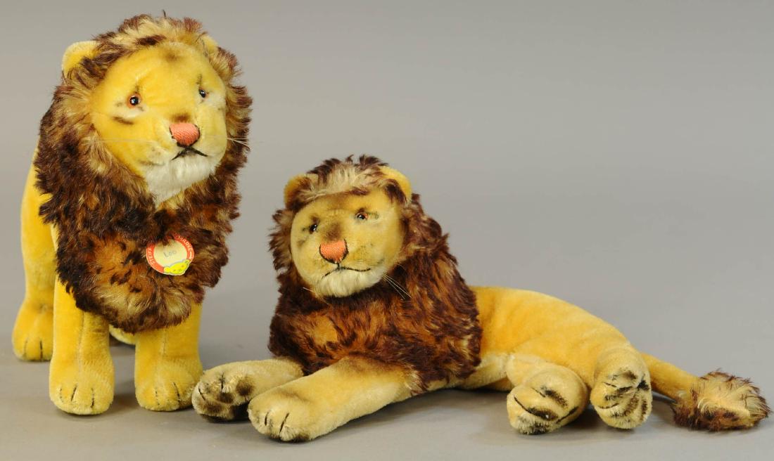 LOT OF TWO STEIFF LIONS: 1329. LOT OF TWO STEIFF LIONS | c. 1950's. | 10" h. x 12" l. | All Original Condition. | $100 - $200