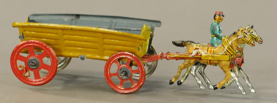 MEIER HORSE WAGON W/ SOLDIER PENNY TOY: 120. MEIER HORSE WAGON W/ SOLDIER PENNY TOY | 4.5" l. | All Original Condition. | $75 - $150