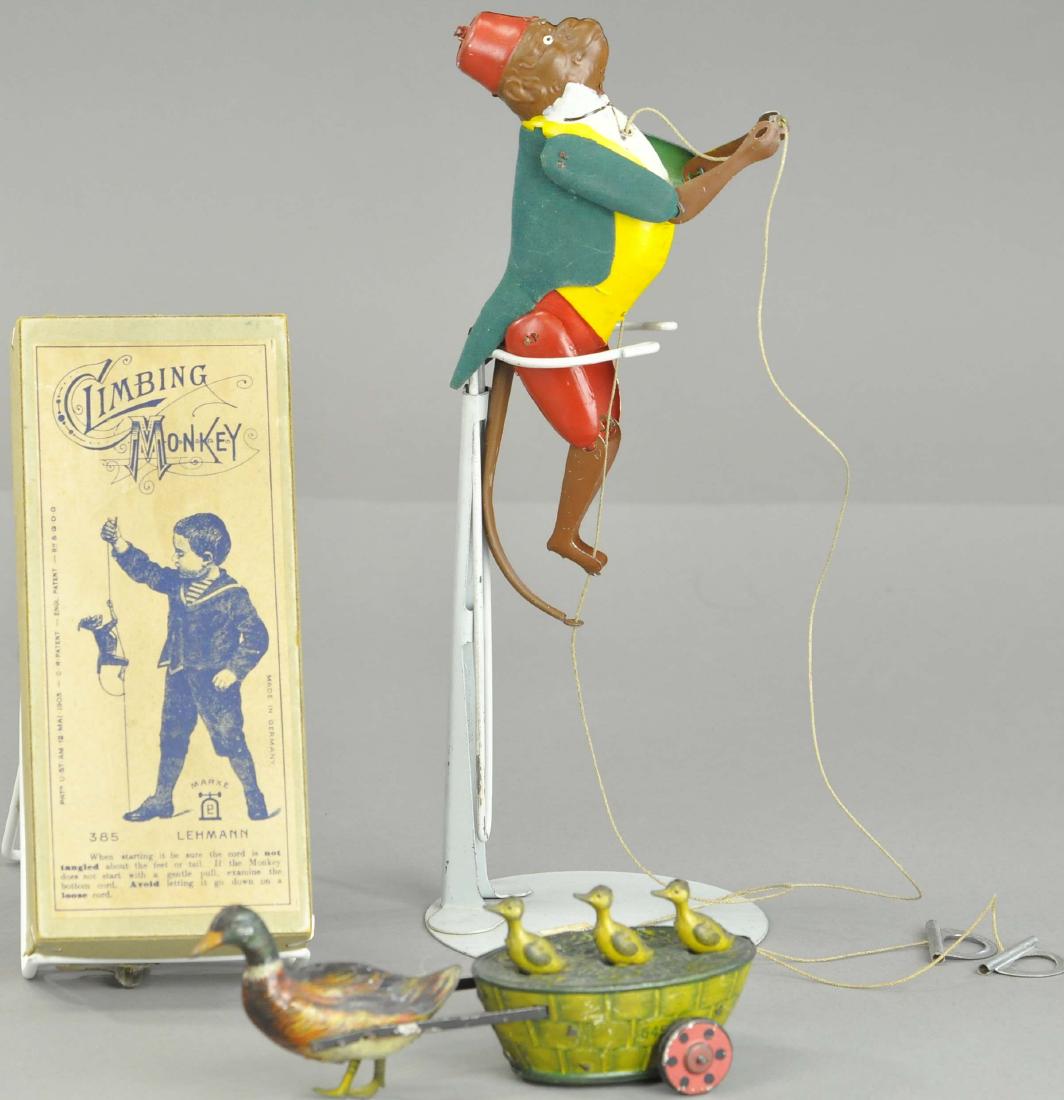 LEHMANN PAK PAK W/ BOXED CLIMBING MONKEY: 148. LEHMANN PAK PAK W/ BOXED CLIMBING MONKEY | 8" l. | All Original Condition. | $150 - $300