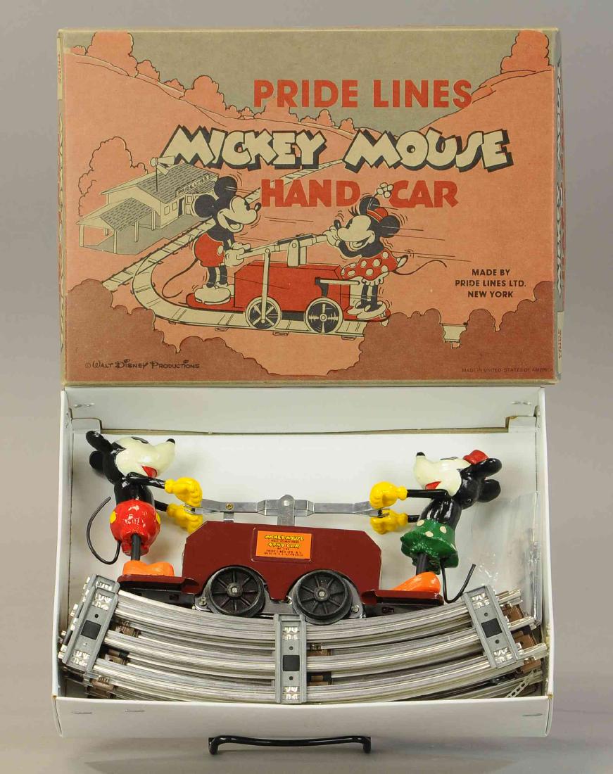 BOXED PRIDE LINES MICKEY MINNIE HAND CAR: 180. BOXED PRIDE LINES MICKEY MINNIE HAND CAR | 10" w. | All Original Condition. | $150 - $300