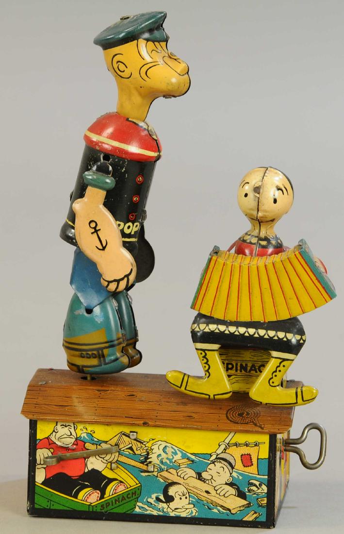 MARX POPEYE & OLIVE OYL JIGGERS: 188. MARX POPEYE & OLIVE OYL JIGGERS | 9" h. | All Original Condition. | $250 - $500
