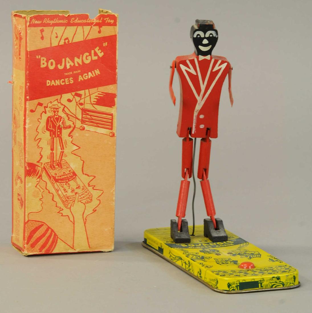 BOXED BO-JANGLE JIGGER DUDE: 223. BOXED BO-JANGLE JIGGER DUDE | Clown Toy Mfg. | 8" | Box end flaps missing on one side and figures hat missing, otherwise in All Original Condition. | $50 - $100