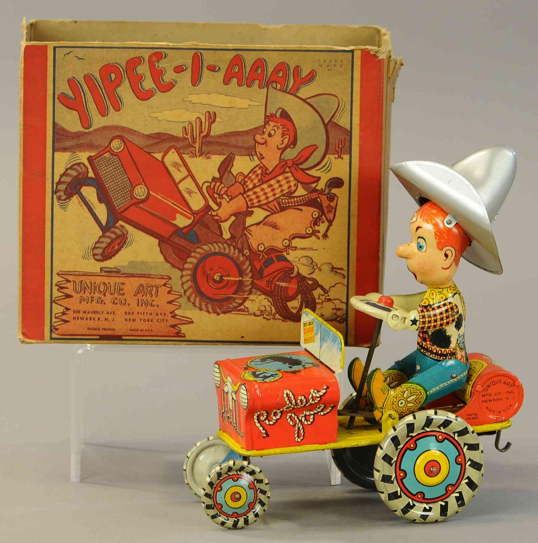 BOXED UNIQUE ART RODEO JOE AUTO: 288. BOXED UNIQUE ART RODEO JOE AUTO | 10" h. | Box is missing flaps on one side, otherwise All Original Condition. | $200 - $400