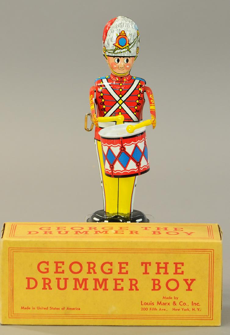 BOXED MARX GEORGE THE DRUMMER BOY: 291. BOXED MARX GEORGE THE DRUMMER BOY | 9" h. | Bright in All Original Condition. | $50 - $100