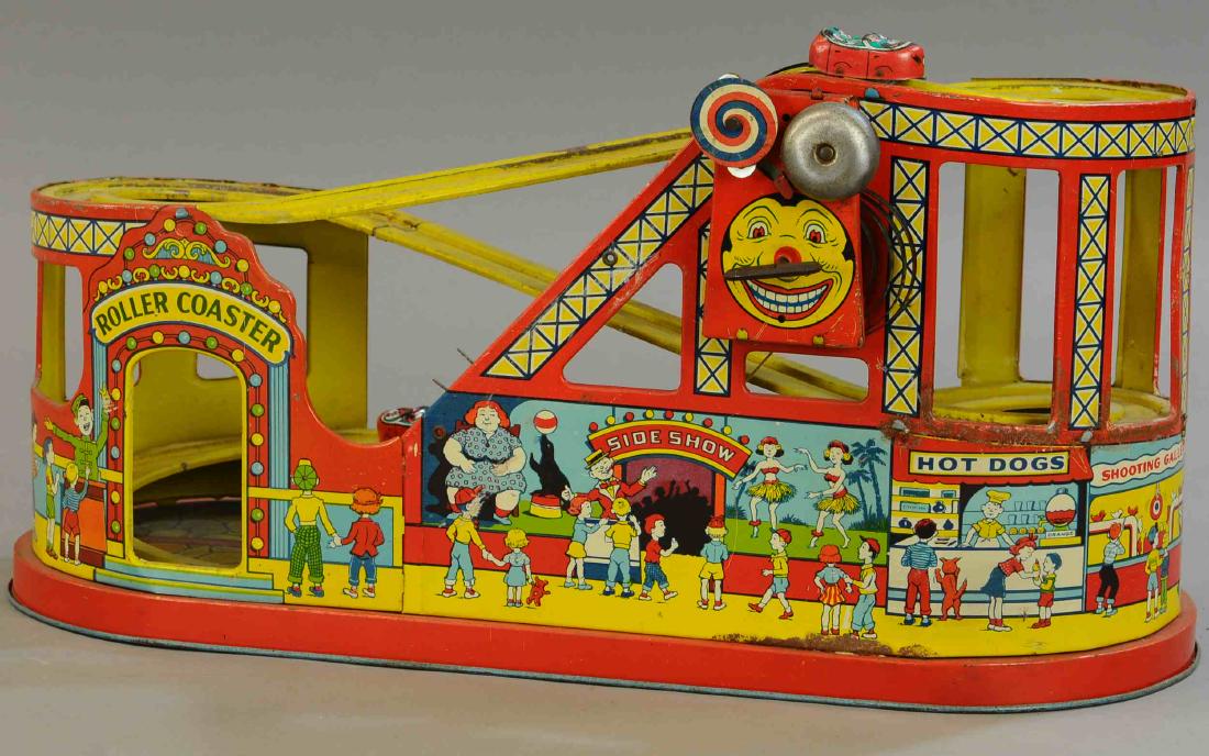 CHEIN ROLLER COASTER: 306. CHEIN ROLLER COASTER | 18" l. | One replaced car and belt, one original, otherwise in All Original Condition. | $100 - $200