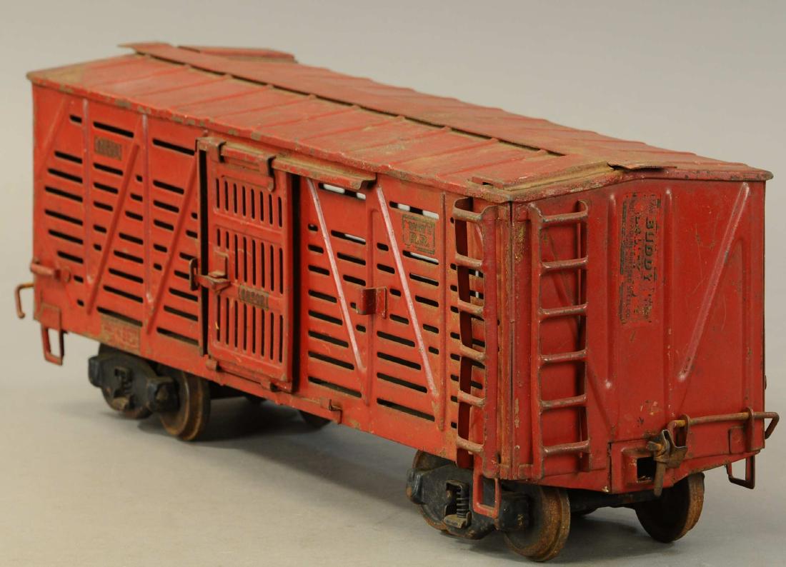 BUDDY L OUTDOOR RR CATTLE CAR: 533. BUDDY L OUTDOOR RR CATTLE CAR | 21" l. | Missing couplers, paint in All Original Condition. | $150 - $300