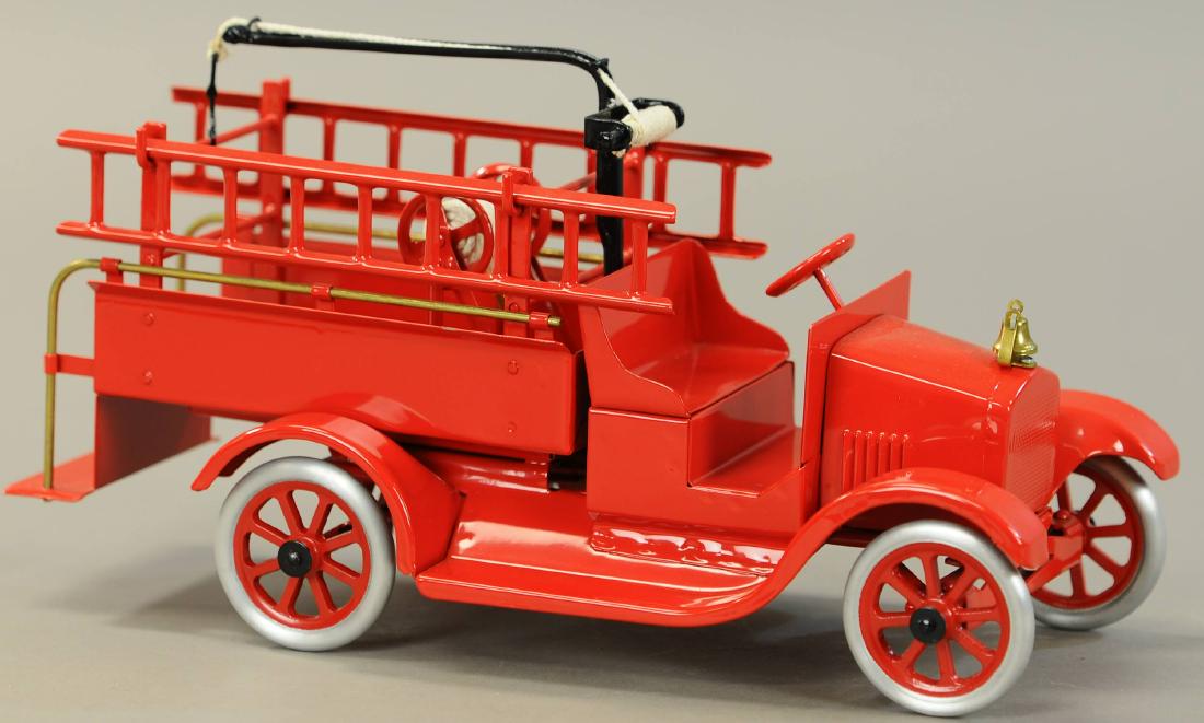 COWDERY BUDDY L FLIVVER FIRE TRUCK: 581. COWDERY BUDDY L FLIVVER FIRE TRUCK | Stamped #14 of 27 made on bottom. | 14" l. | Contemporary, Near Mint | $250 - $500