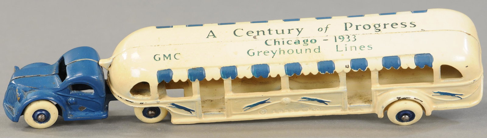 1933 CENTURY OF PROGRESS GREYHOUND BUS: 335. 1933 CENTURY OF PROGRESS GREYHOUND BUS | 11.5" l. | (Pristine Cond.) | $300 - $400