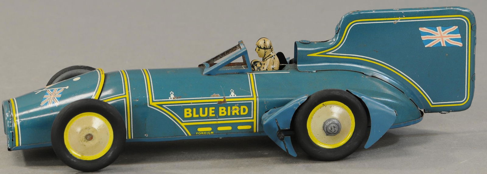 GUNTHERMANN BLUE BIRD RACER: 1159. GUNTHERMANN BLUE BIRD RACER | Rare shorter size version of popular race theme toy. 12" l. | (Pristine Cond.) | $2,000 - $3,000