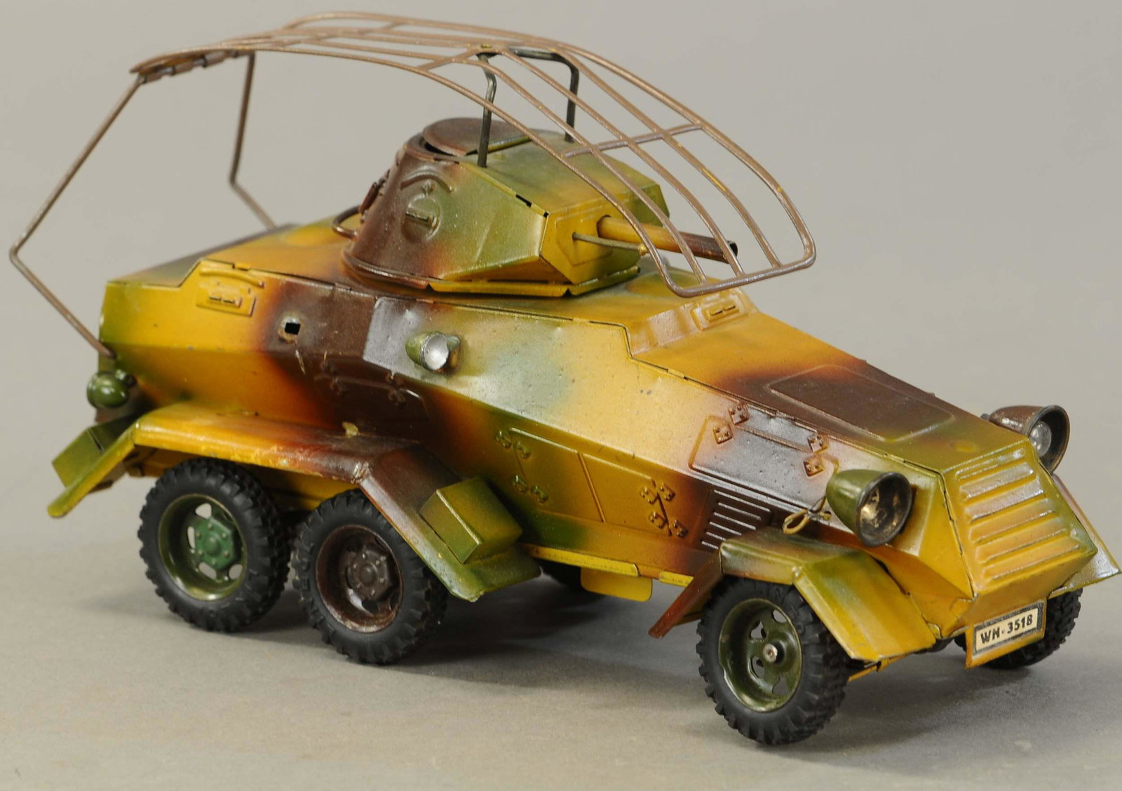 LINEOL CAMO PANZERWAGON S.D. KFC W/ ANTENNA: 1387. LINEOL CAMO PANZERWAGON S.D. KFC W/ ANTENNA | 1938 production, 7cm series. 11" l. | (Exc. Cond.) | $500 - $700