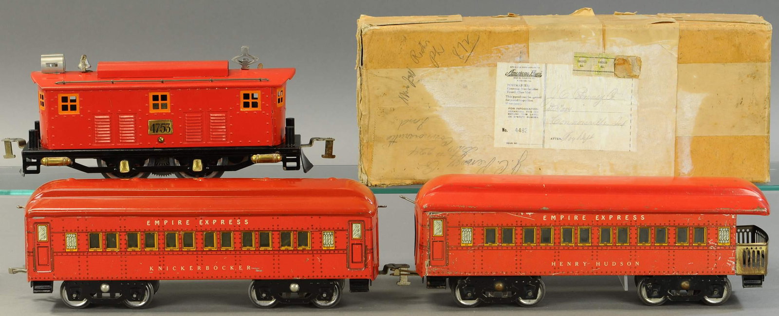 AMERICAN FLYER EMPIRE EXPRESS SET: 1487. AMERICAN FLYER EMPIRE EXPRESS SET | Standard gauge, electric. Loco 12" l. | (Exc.-Pristine Cond.) | $600 - $900