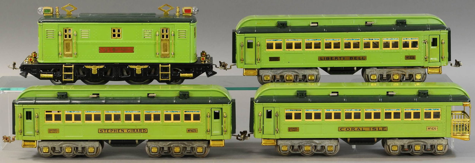 LIONEL 9E STEPHEN GIRARD SET: 1488. LIONEL 9E STEPHEN GIRARD SET | Standard gauge, electric. Loco 14" l. | (Exc.-Pristine Cond.) | $1,500 - $2,000