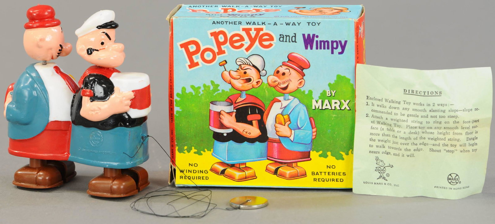 BOXED MARX POPEYE & WIMPY WALK-A-WAY SET: 1515. BOXED MARX POPEYE & WIMPY WALK-A-WAY SET | 5" h. | (Pristine Cond.) | $100 - $200