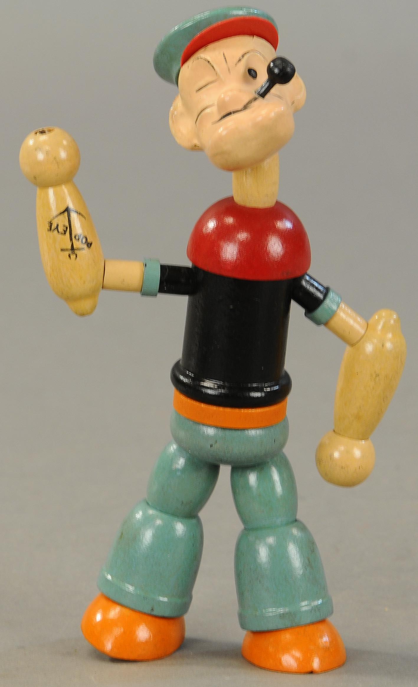 MEDIUM POPEYE WOODEN JOINTED FIGURE: 1545. MEDIUM POPEYE WOODEN JOINTED FIGURE | 8" h. | (Pristine Cond.) | $300 - $500